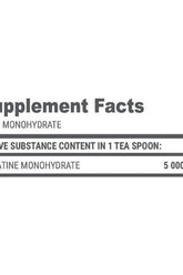Supplement facts for Extrifit Crea Monohydrate showing 5000 mg creatine per teaspoon.